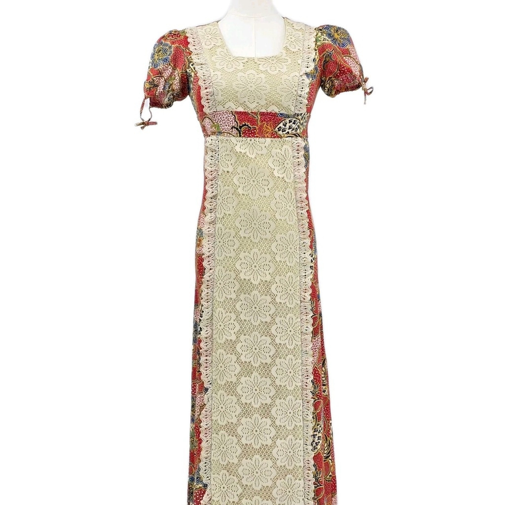Modern Bohemia MH Patchwork Maxi Dress Women M Crochet Lace Boho Festival 54”